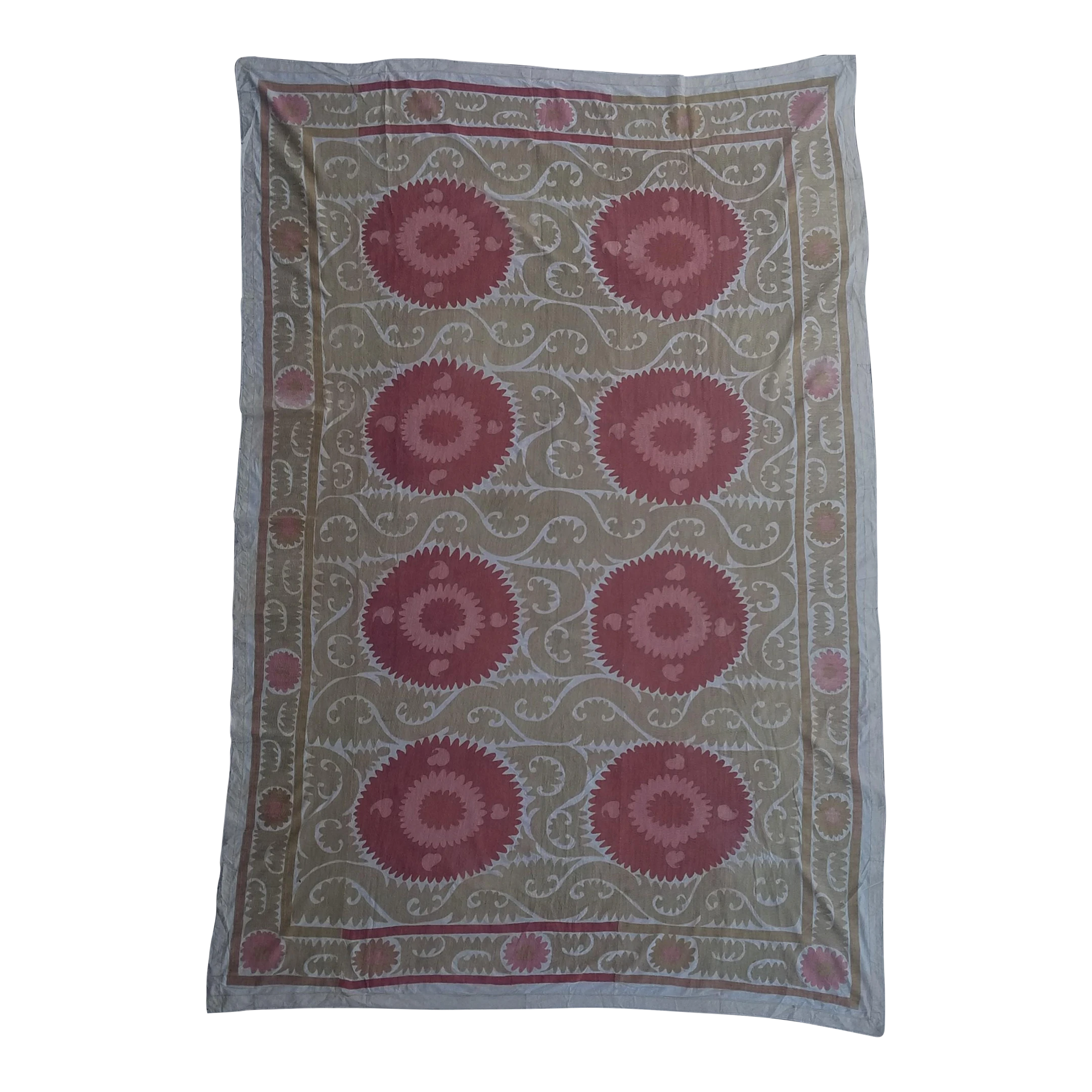 1930s Large Softly Faded Neutral Suzani Bed Cover 3 1930s Large Softly Faded Neutral Suzani Bed Cover