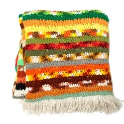 1970's Retro Hand Knit Multi-Colored Blanket Throw -Coco & Wolf Shop 1970s retro hand knit multi colored blanket throw 1830