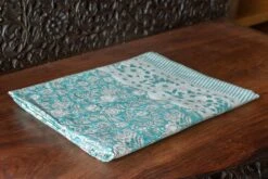Aqua Blooming Block Print Cotton Bed Coverlet -Coco & Wolf Shop aqua blooming block print cotton bed coverlet 0032