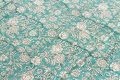 Aqua Blooming Block Print Cotton Bed Coverlet -Coco & Wolf Shop aqua blooming block print cotton bed coverlet 0538