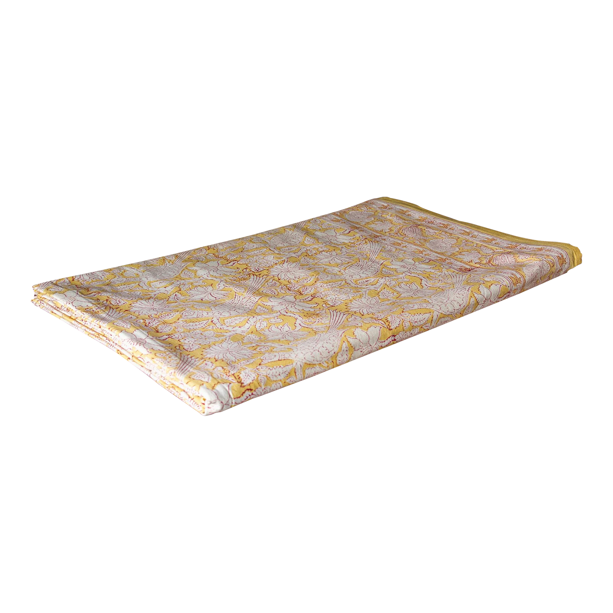 Canary Flowery Block Print Cotton Bed Spread 3 Canary Flowery Block Print Cotton Bed Spread