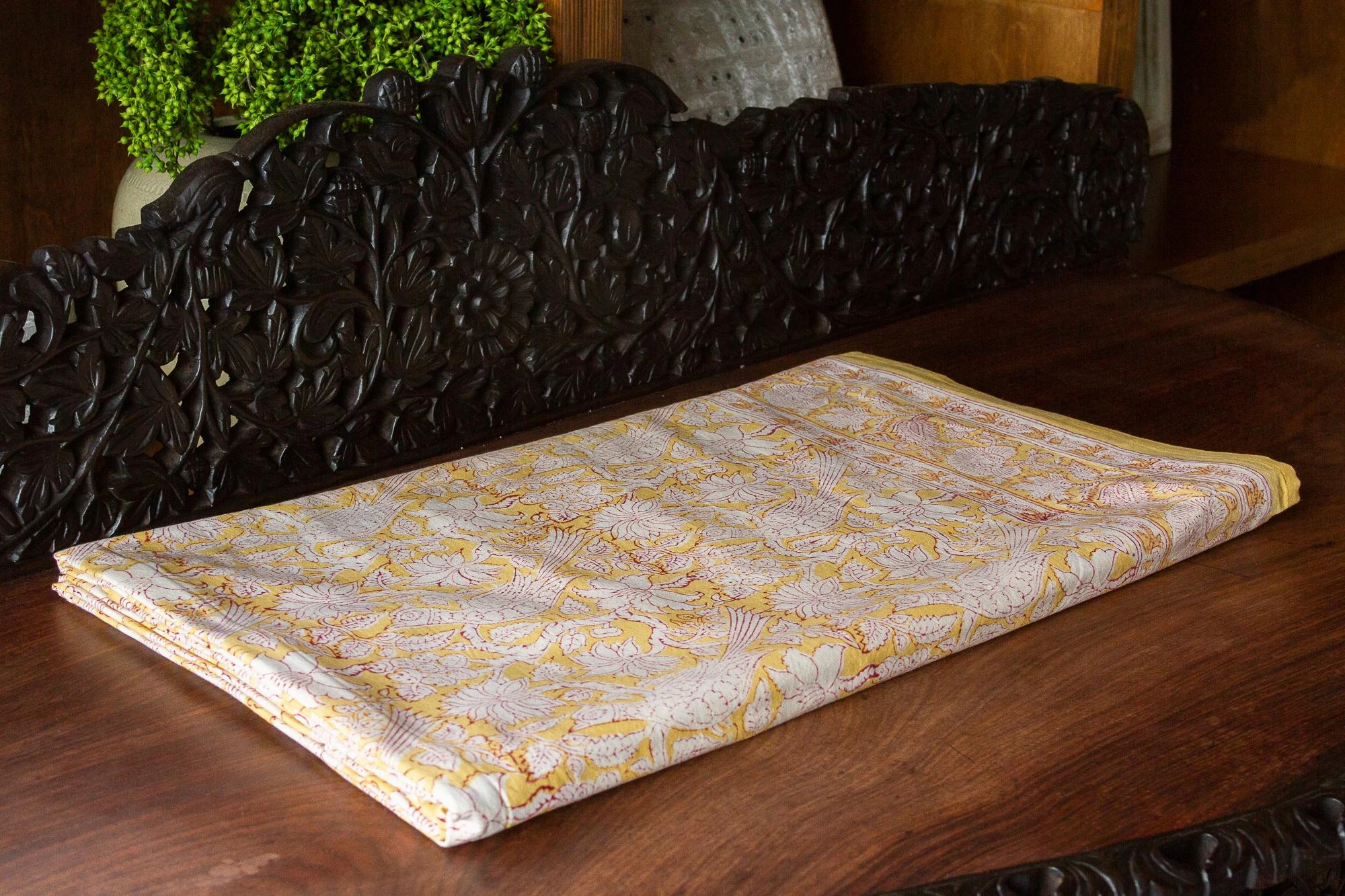 Canary Flowery Block Print Cotton Bed Spread 10 Canary Flowery Block Print Cotton Bed Spread - Image 8