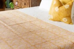 Canary Flowery Block Print Cotton Bed Spread 12 Canary Flowery Block Print Cotton Bed Spread -Coco & Wolf Shop canary flowery block print cotton bed spread 4110