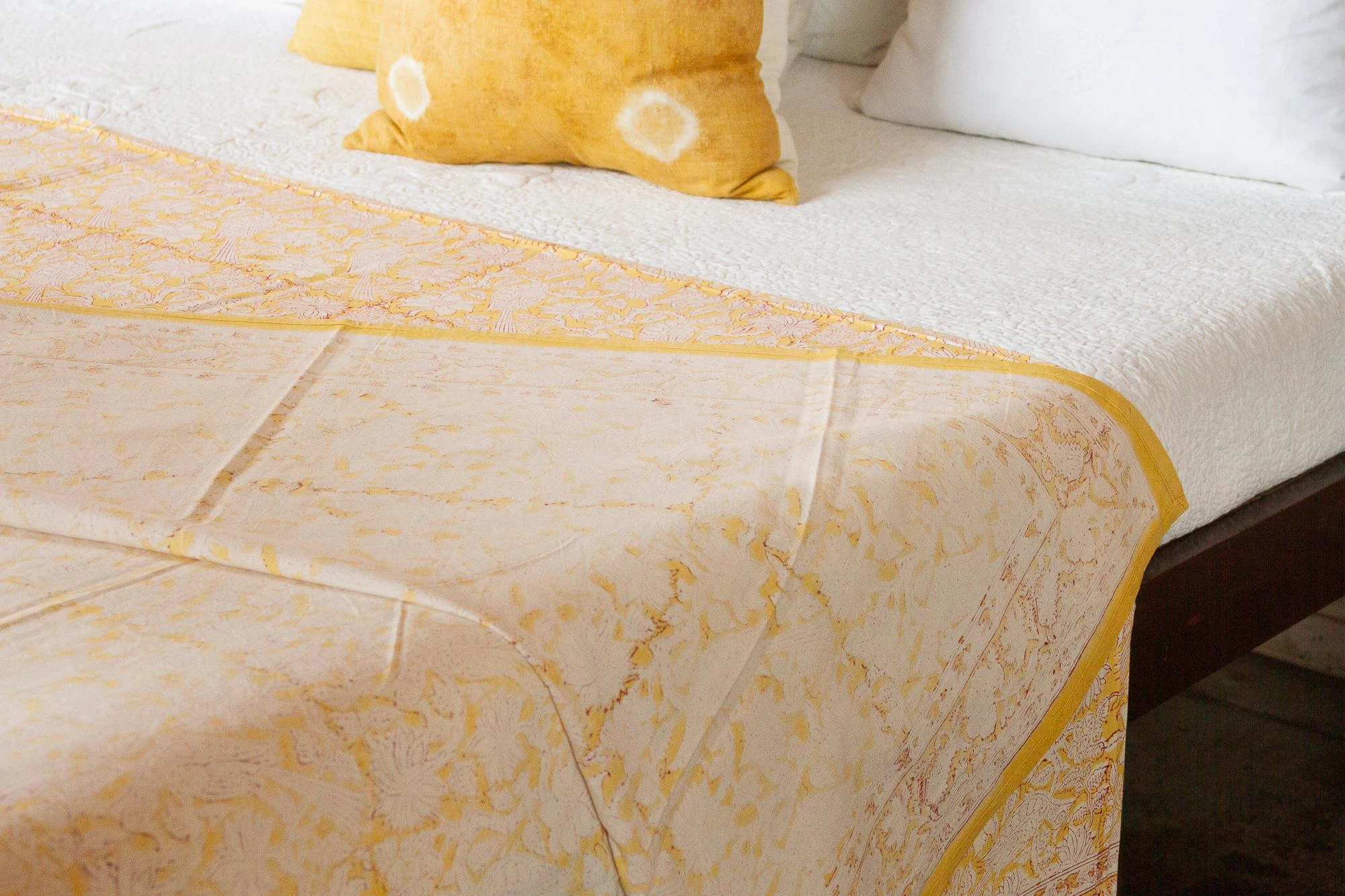 Canary Flowery Block Print Cotton Bed Spread 7 Canary Flowery Block Print Cotton Bed Spread - Image 5