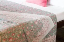 Carnation Bouquet Block Print Cotton Bed Coverlet -Coco & Wolf Shop carnation bouquet block print cotton bed coverlet 1074