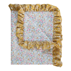 Coco & Wolf Ruffle Bedspread Made With Liberty Fabric Betsy Grey & Capel Mustard, Cot Bed