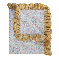 Coco & Wolf Ruffle Bedspread Made With Liberty Fabric Betsy Grey & Capel Mustard, Double