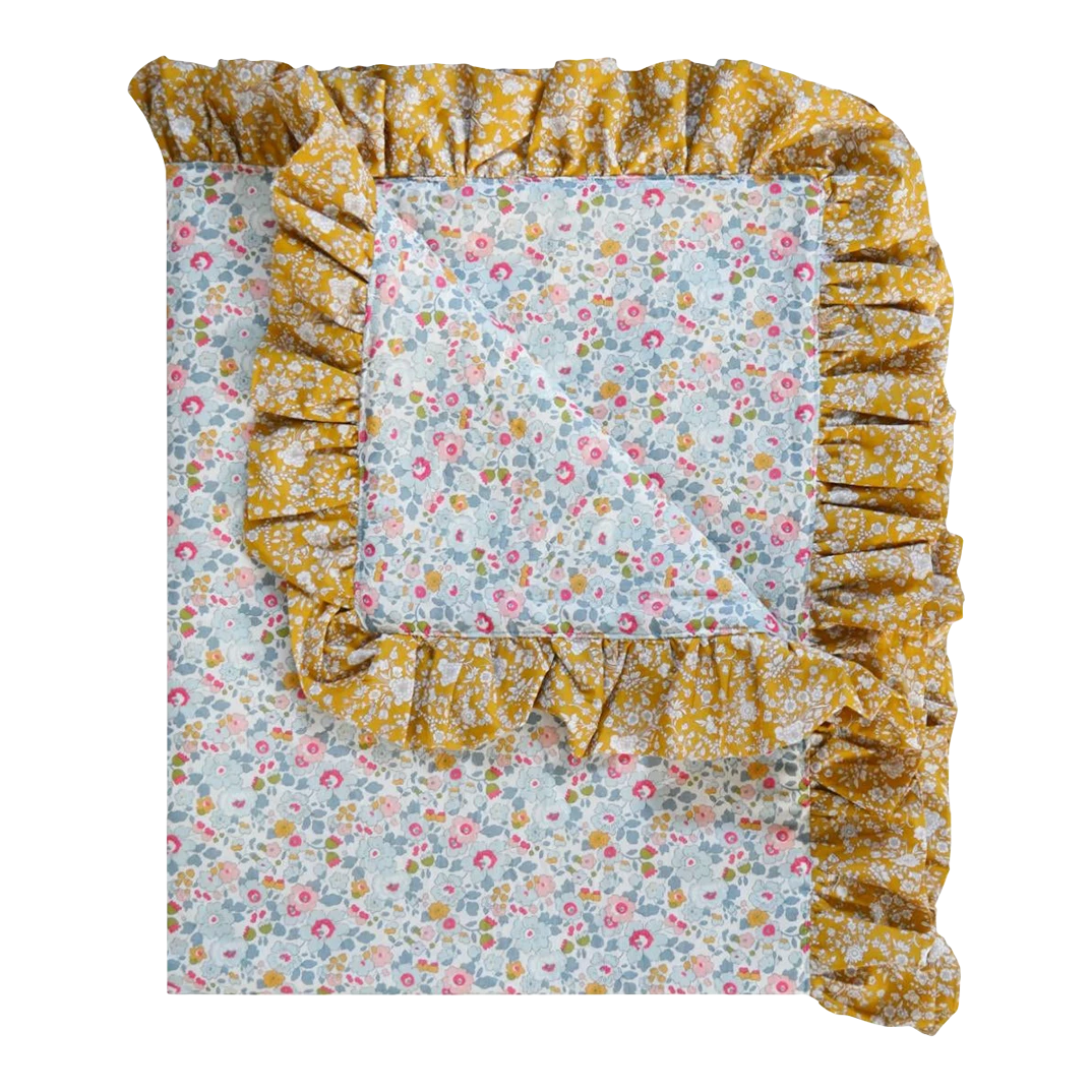 Coco & Wolf Ruffle Bedspread Made With Liberty Fabric Betsy Grey & Capel Mustard, Double 3 Coco & Wolf Ruffle Bedspread Made With Liberty Fabric Betsy Grey & Capel Mustard, Double