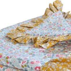 Coco & Wolf Ruffle Bedspread Made With Liberty Fabric Betsy Grey & Capel Mustard, Single -Coco & Wolf Shop coco and wolf ruffle bedspread made with liberty fabric betsy grey and capel mustard single 2329