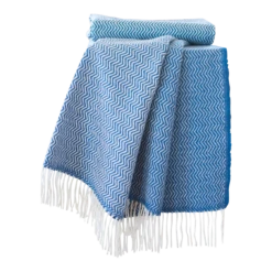 Early 21st Century Hand Finished Organic Wool Dark Blue Wave Blanket Or Throw