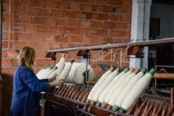 Early 21st Century Hand Finished Organic Wool Dark Blue Wave Blanket Or Throw -Coco & Wolf Shop early 21st century hand finished organic wool dark blue wave blanket or throw 7524