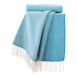 Early 21st Century Hand Finished Organic Wool Turquoise Wave Blanket Or Throw