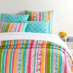 Kit Kemp For Pine Cone Hill Happy Go Lucky Aqua Coverlet, Twin