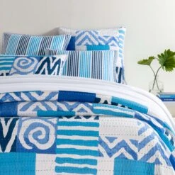 Kit Kemp For Pine Cone Hill Patchwork Blue Coverlet, King -Coco & Wolf Shop kit kemp for pine cone hill patchwork blue coverlet king 8305