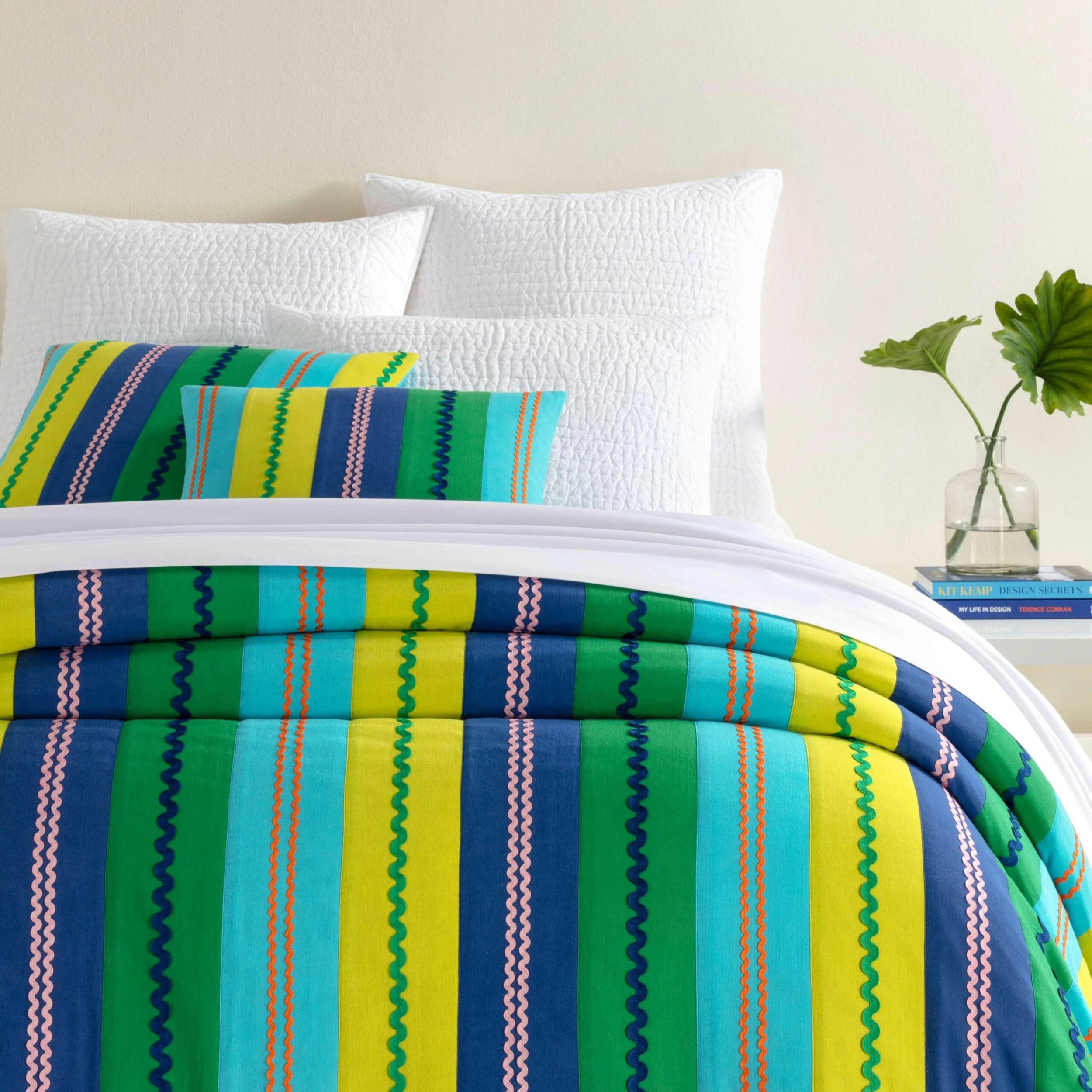 Kit Kemp For Pine Cone Hill Ric Rac Stripe Blue/Green Coverlet, King 4 Kit Kemp For Pine Cone Hill Ric Rac Stripe Blue/Green Coverlet, King - Image 2