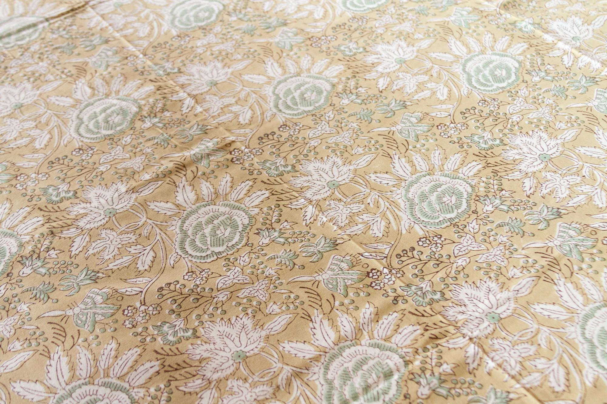 Olive Floral Block Print Cotton Bed Coverlet 7 Olive Floral Block Print Cotton Bed Coverlet - Image 5