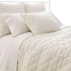 Pine Cone Hill By Annie Selke Quilted Silken Solid Ivory Coverlet, Full/Queen -Coco & Wolf Shop pine cone hill by annie selke quilted silken solid ivory coverlet fullqueen 2719