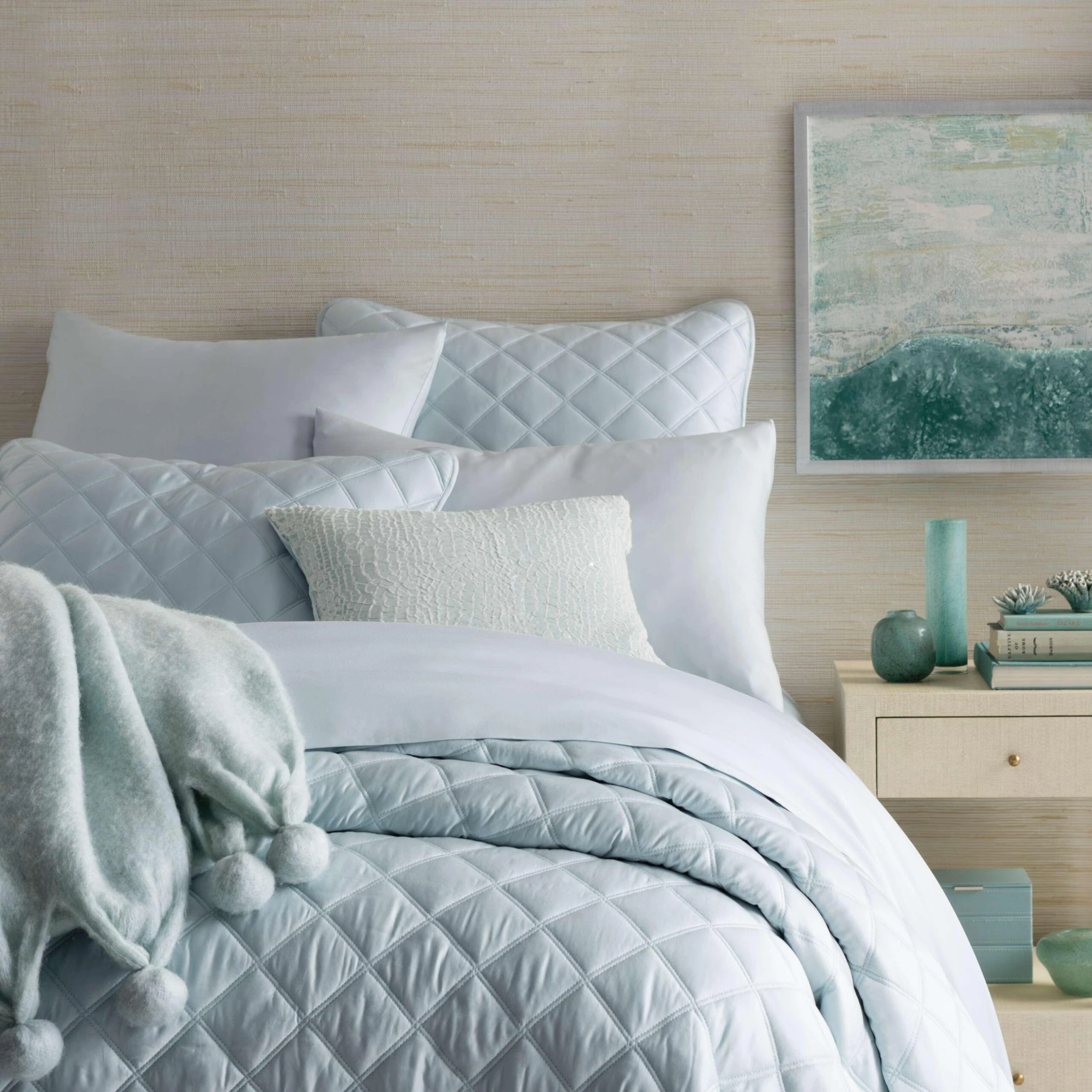 Pine Cone Hill By Annie Selke Quilted Silken Solid Robin's Egg Blue Coverlet, Full/Queen 3 Pine Cone Hill By Annie Selke Quilted Silken Solid Robin's Egg Blue Coverlet, Full/Queen