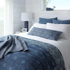 Pine Cone Hill By Annie Selke Resist Dot Indigo Coverlet, King -Coco & Wolf Shop pine cone hill by annie selke resist dot indigo coverlet king 0493