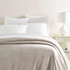 Pine Cone Hill By Annie Selke Sheepy Fleece 2.0 Dove Grey Blanket, Full/Queen