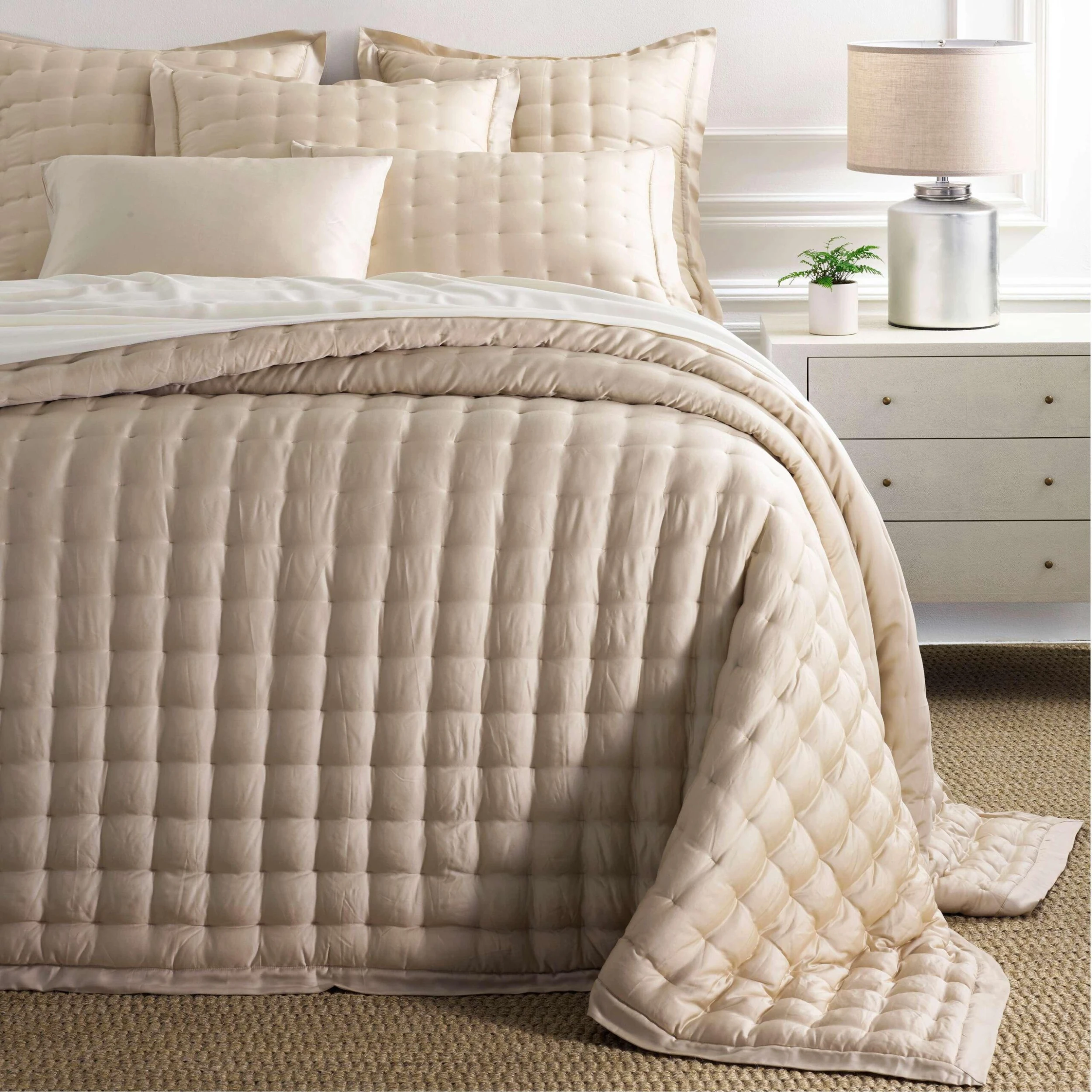 Pine Cone Hill By Annie Selke Silken Solid Sand Puff, Twin 3 Pine Cone Hill By Annie Selke Silken Solid Sand Puff, Twin