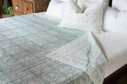 Seafoam Green Floral Print Cotton Bed Coverlet -Coco & Wolf Shop seafoam green floral print cotton bed coverlet 3422