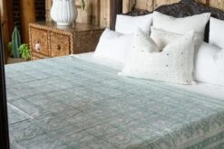 Seafoam Green Floral Print Cotton Bed Coverlet -Coco & Wolf Shop seafoam green floral print cotton bed coverlet 6395