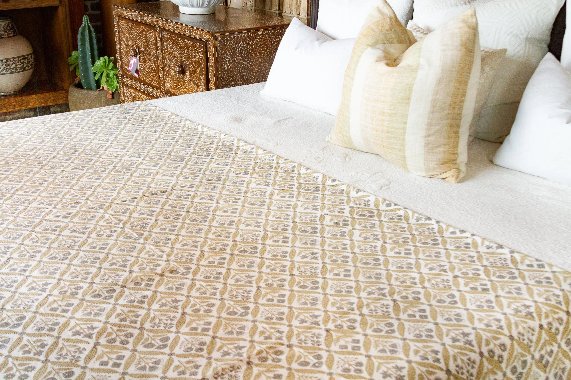 Spring Garden Block Print Cotton Bed Coverlet 5 Spring Garden Block Print Cotton Bed Coverlet - Image 3