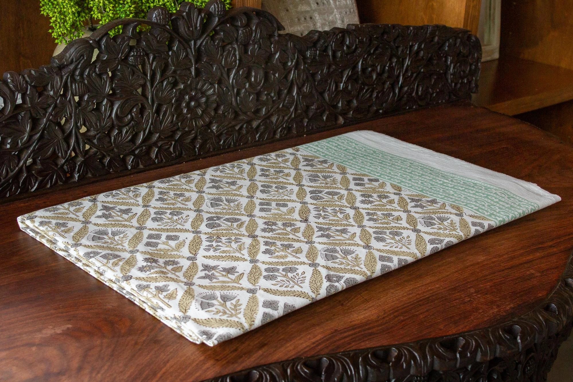 Spring Garden Block Print Cotton Bed Coverlet 9 Spring Garden Block Print Cotton Bed Coverlet - Image 7