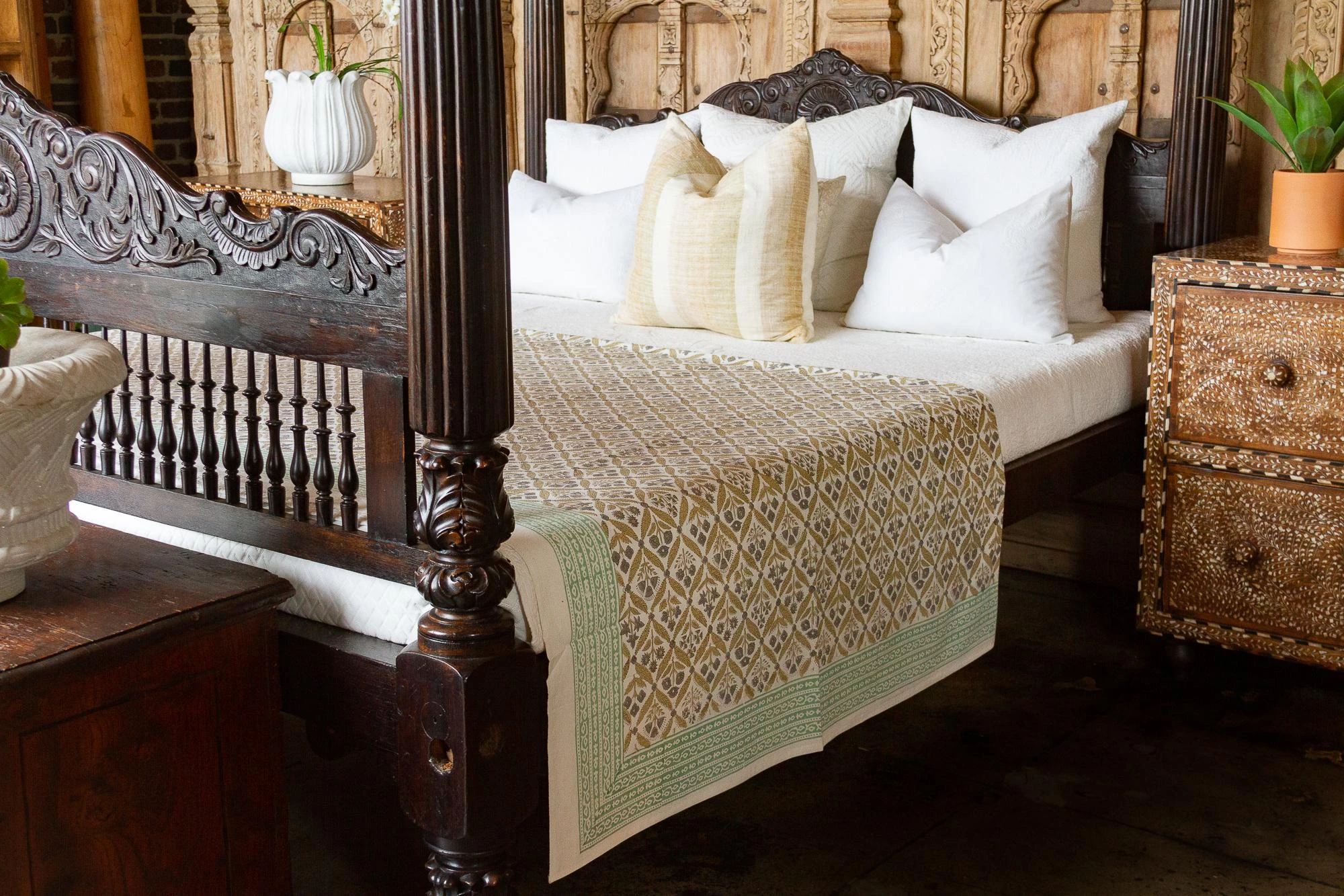 Spring Garden Block Print Cotton Bed Coverlet 4 Spring Garden Block Print Cotton Bed Coverlet - Image 2