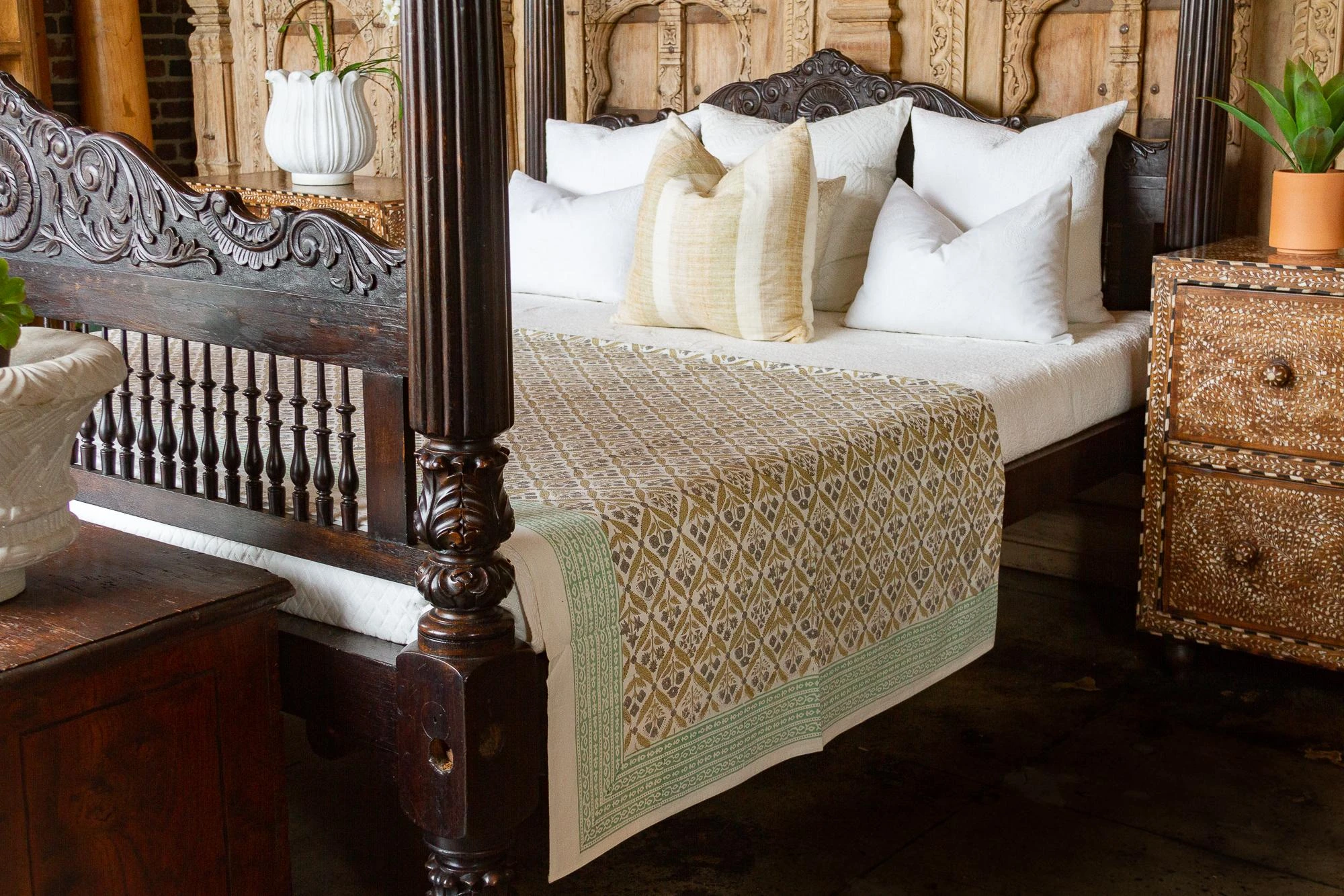 Spring Garden Block Print Cotton Bed Coverlet 8 Spring Garden Block Print Cotton Bed Coverlet - Image 6