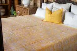 Sunflower Yellow Block Print Cotton Bed Coverlet -Coco & Wolf Shop sunflower yellow block print cotton bed coverlet 2229