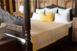 Sunflower Yellow Block Print Cotton Bed Coverlet -Coco & Wolf Shop sunflower yellow block print cotton bed coverlet 7421